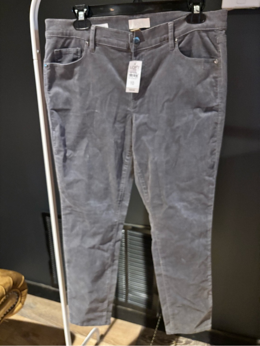 LOFT Gray Cropped Corduroy Slim Pants